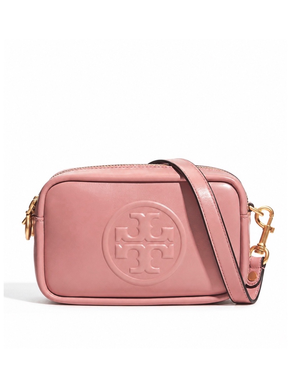 TORY BURCH Perry Bombé Pink Leather Mini Crossbody Camera Bag